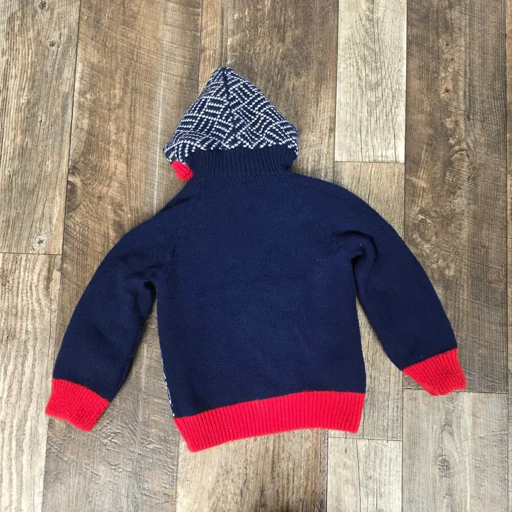 Vintage Kids Reversible Cat Sweater Hoodie Navy Red Zip Cardigan Novelty
